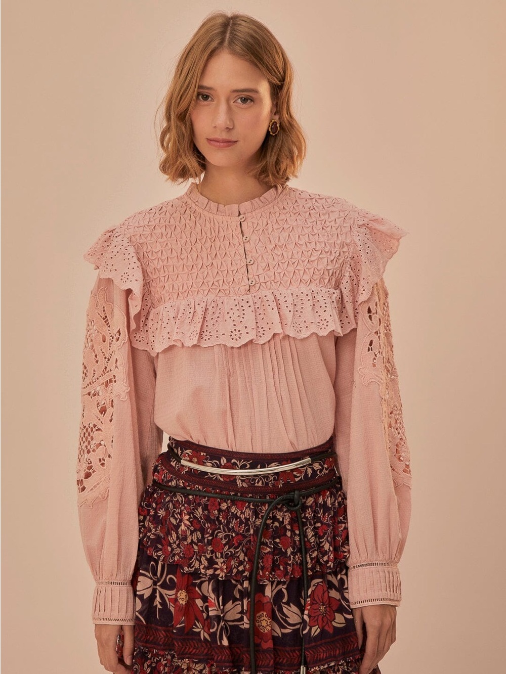 Farm Rio: ROSE HONEYCOMB BLOUSE